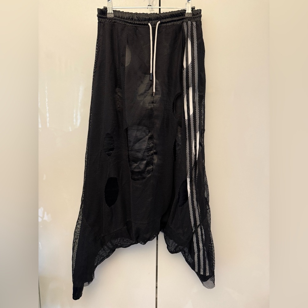 BLOND drop crotch harem Black Mesh crop pants XS